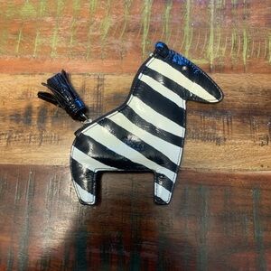 Kate Spade Zebra Shaped Striped Coin Purse black white tassel bag zoo animal